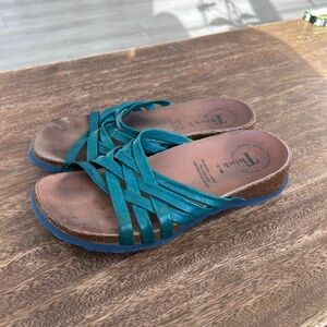 Think! Teal Leather Slide Sandals Women’s Size 37
